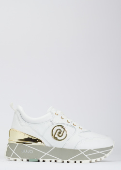 Білі кросівки Liu Jo Maxi Wonder із золотистими деталями, фото